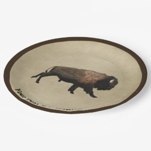 Prato De Papel Galloping Bison Em Papel Antigo