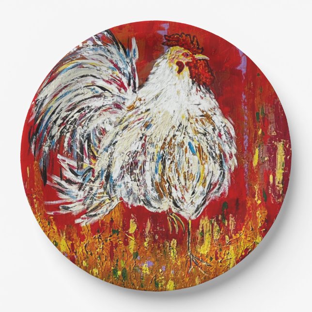 Prato De Papel Galo |Conjunto de placas de papel de 9 polegadas e (Frente)