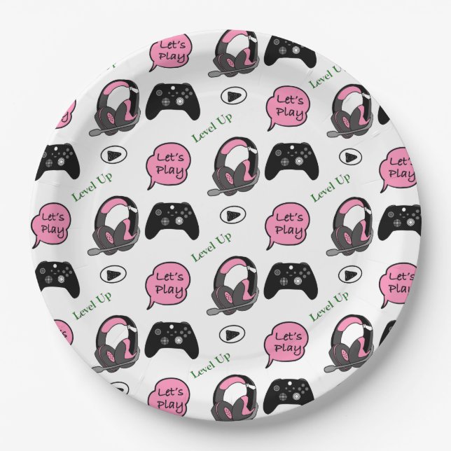 Prato De Papel Gamer Girl Pink and Black Birday (Frente)