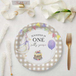 Prato De Papel Ganso em aquarela aniversário de 1 ano