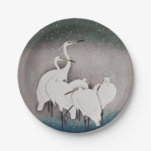 Prato De Papel Garças Koson na Neve: Japonês Vintage (Frente)