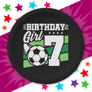 Prato De Papel Garota 7 de aniversário de 7 anos de futebol