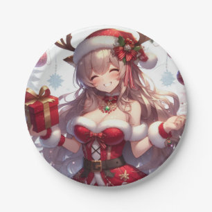Prato De Papel Garota bonita de anime de Natal