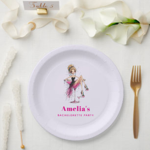 Prato De Papel Garota Bonita e Sedutora em um Copo de Martini