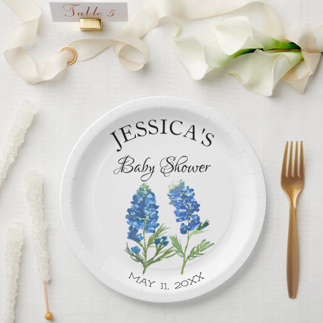Prato De Papel Garota Chá de fraldas do Texas Flores de Bluebonne (Casamento)
