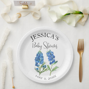 Prato De Papel Garota Chá de fraldas do Texas Flores de Bluebonne