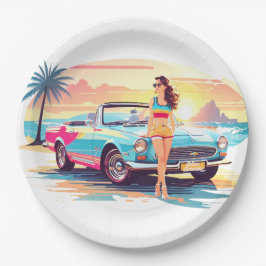 Prato De Papel Garota com carro e natureza dos sonhos