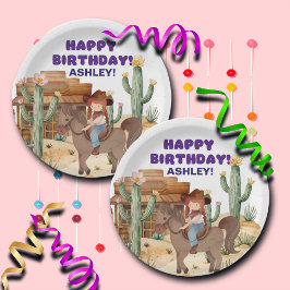 Prato De Papel Garota Cowboy na Festa de aniversário dos Cavalos