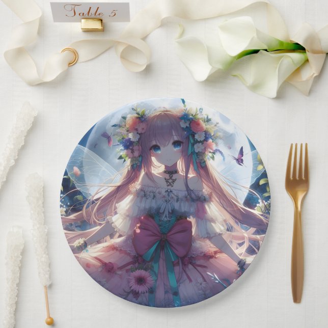Prato De Papel Garota de Anime Flor Lua Fada (Casamento)