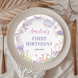 Prato De Papel Garota do Oceano Sob o Aniversário de criança do M