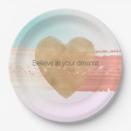 Prato De Papel Garota Glam Dourada Peach Blush Sparkle Tie Dye