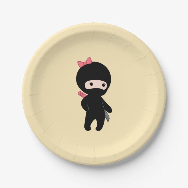 Prato De Papel Garota Ninja Pequena em Amarelo (Frente)