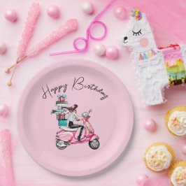 Prato De Papel Garota no Patinete Feliz aniversário