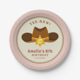 Prato De Papel Garota rosa vaqueiro selvagem oeste Festa de anive