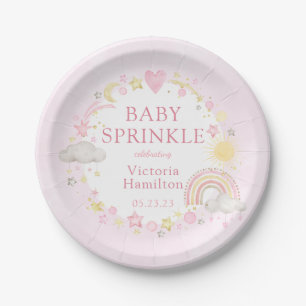 Prato De Papel Garota Watercolor Rainbow Baby Sprinkle