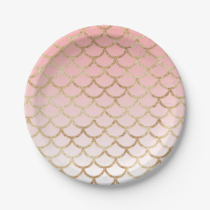 Prato De Papel Garotas Brilhantes, Rosa e Sereia Dourada