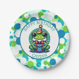 Prato De Papel Garoto de Aniversário do Menino do Sapo Bonito