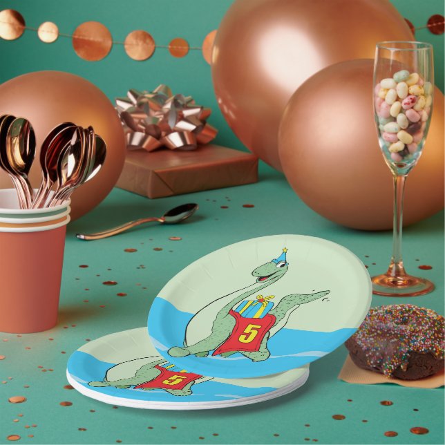 Prato De Papel Garoto, Dinossauro de Aniversário 5 (Múltiplo)