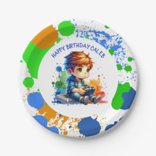 Prato De Papel Garoto Jogando Videos games Personalizados Anivers