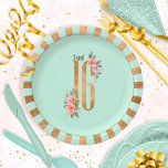 Prato De Papel Garrafas de folhas de ouro Doce Dezesseis pontos v<br><div class="desc">Comemore em estilo com este modelo de 16 folhas de papel, doce, com uma grande folha de ouro falso '16', enfeitiçada com rosas. O fundo verde de menta sólida é constituído por faixas de bordadura com o mesmo efeito folha de ouro. Se preferido, o "Sweet 16", que chama a atenção,...</div>