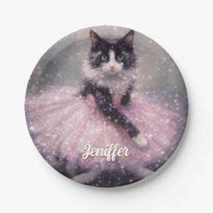Prato De Papel Gata Bailarina Espelhada em Tutu Rosa