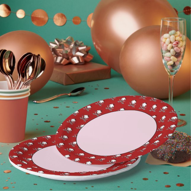 Prato De Papel Gatinho branco preto engraçado Ossos do crânio Pir (Múltiplo)