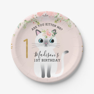 Prato De Papel Gatinho Branco Você Me Gatinha primeiro aniversar