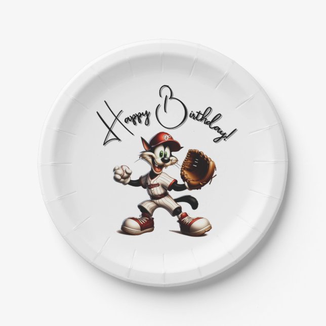 Prato De Papel Gatinho De Beisebol Enrola Para Cima (Frente)