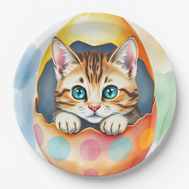 Prato De Papel Gatinho de Páscoa branca em Floral Eggshell (Frente)