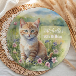 Prato De Papel Gatinho de Tabby Laranja Amarelo 70º Aniversário