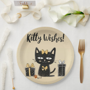 Prato De Papel Gatinho Desejo-Gato Preto-Bonito Com Aniversário P