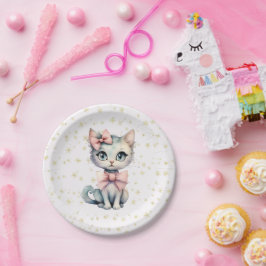Prato De Papel Gatinho Desenho Da Mão De Água Com Dois Arcos Rosa