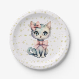 Prato De Papel Gatinho Desenho Da Mão De Água Com Dois Arcos Rosa