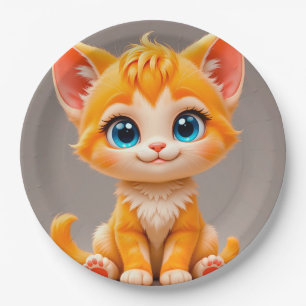 Prato De Papel Gatinho Laranja de Desenho Fofo