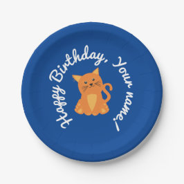 Prato De Papel Gatinho Laranja Fofo Nome Personalizável