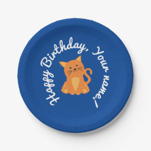 Prato De Papel Gatinho Laranja Fofo Nome Personalizável