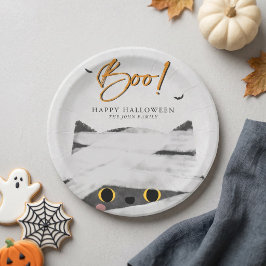Prato De Papel Gatinho Mamãe Boo Fofo de Halloween