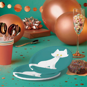 Prato De Papel Gatinho Minimalista Gato Branco