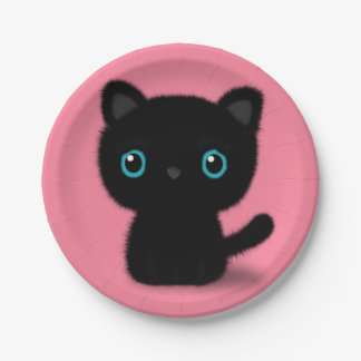 Prato De Papel Gatinho preto doce no rosa pastel