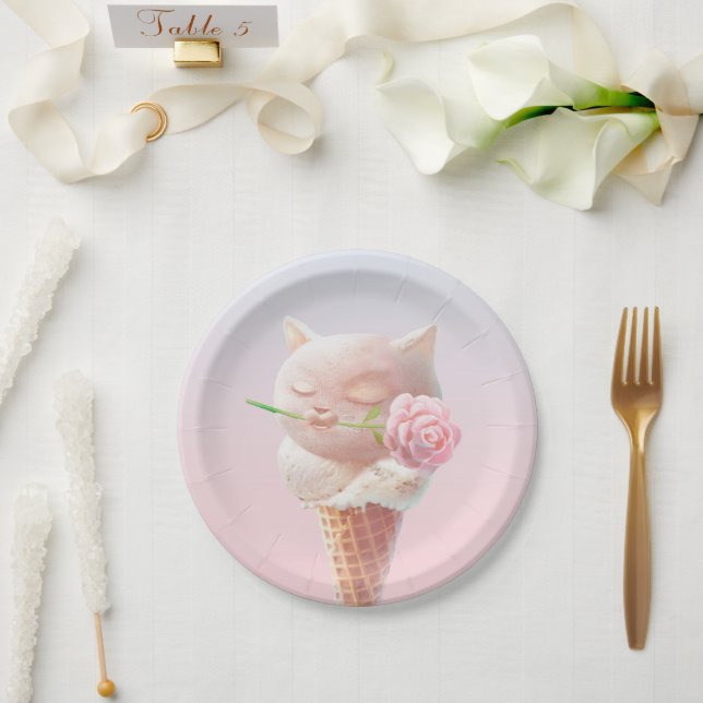 Prato De Papel Gatinho sorvete - Rosado e Sonho (Casamento)