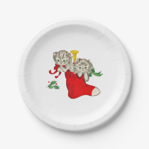 Prato De Papel Gatinhos de Natal Retro