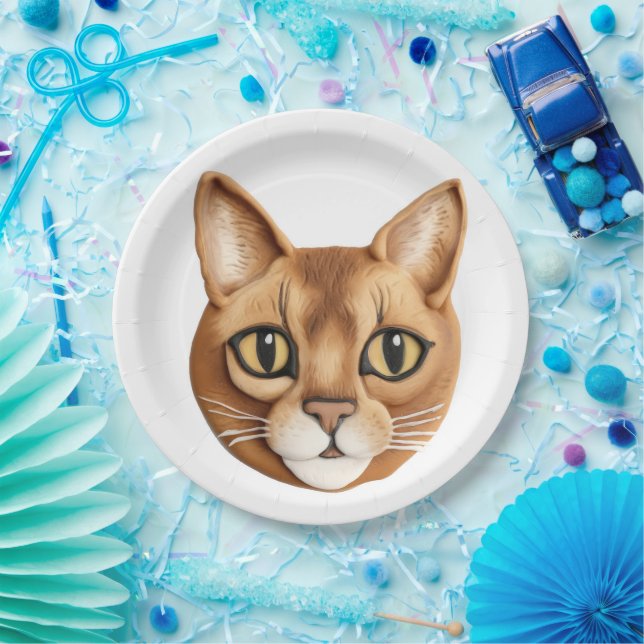 Prato De Papel Gato Abissínio Inspirado em 3D (Festa)