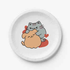 Prato De Papel Gato Adorável e Cachorro Abraço - Meow & Woof Desi