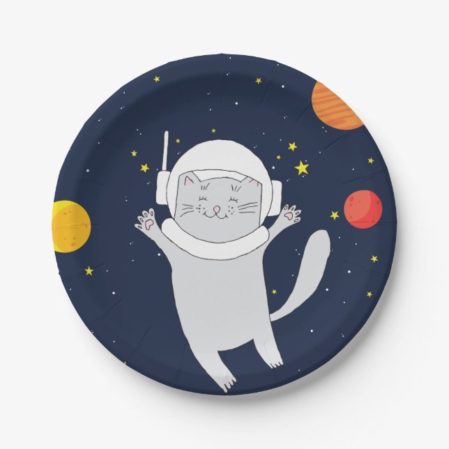 Prato De Papel Gato Astronauta Animal Com Capacete Espacial Clipa (Frente)