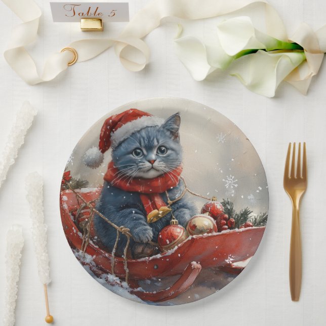 Prato De Papel Gato Azul Oriental que Dorme Deixa nevar no Natal (Casamento)