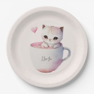 Prato De Papel Gato branco-rosado e bonito numa Taça de chá (4)