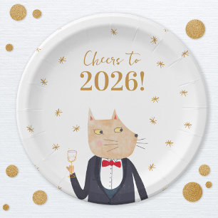 Prato De Papel Gato Brinda ao Ano Novo de 2026
