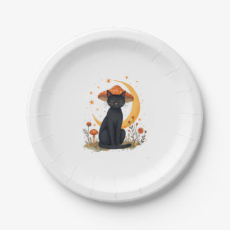 Prato De Papel Gato Chapéu de Cogumelo Cottagecore Gatinho Mulher