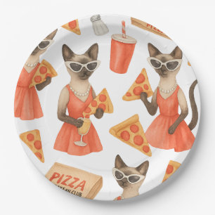 Prato De Papel Gato com pizza para Amantes de Gato Siames