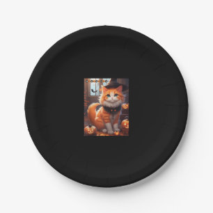 Prato De Papel Gato de Laranja Dia de as Bruxas engraçado Cute co